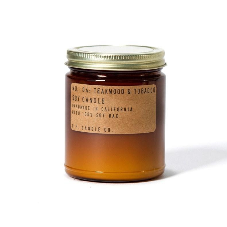 P.F. Candle Co. NO. 04: TEAKWOOD & TOBACCO 7.5oz SOY CANDLE
